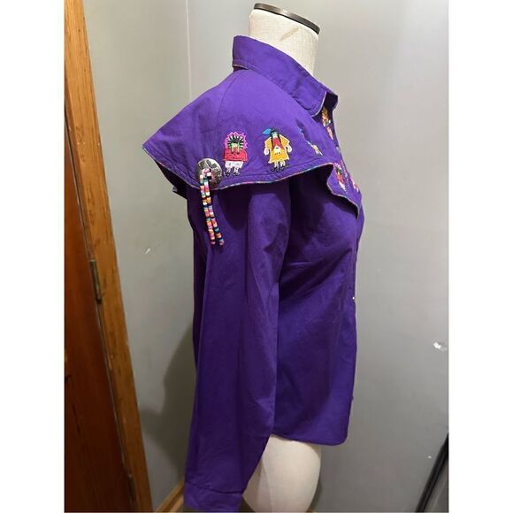 Vintage Arroyo Women’s Purple Embroidered Western Indian Button Up Shirt Size M - Picture 4 of 15